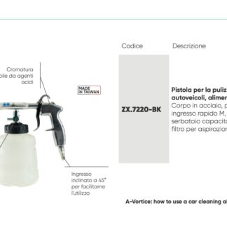 Pistola per la pulizia degli interni dei veicoli, alimentata da aria compressa