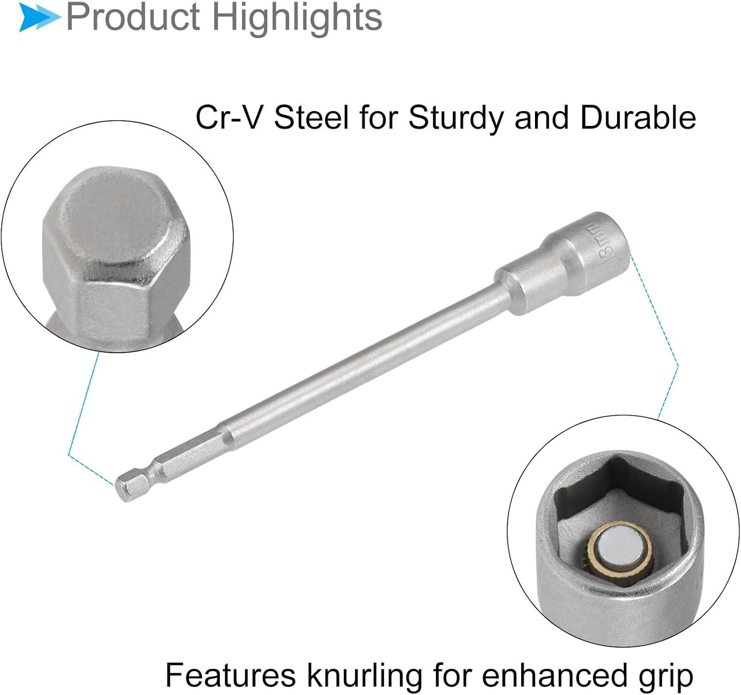 Chiave a Bussola Esagonale Magnetica 13mm, Lunghezza 150mm, Attacco 1/4", Acciaio Cr-V